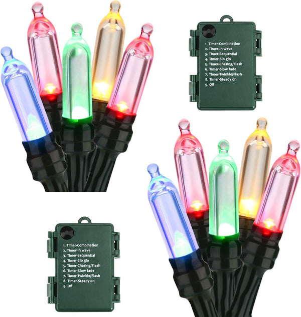 BrizLabs Christmas Lights Multicolor, 2 Pack, 17.94ft, 50 LED String Lights, Green Wire, 8 Modes