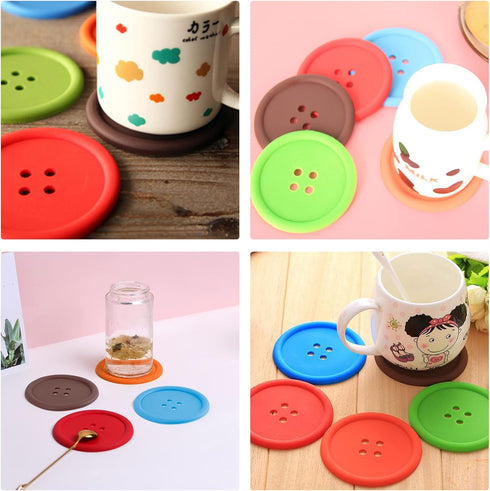 Creativee 10Pcs Silicone Drink Coaster,Colorful Round Button Shaped Cup Cushion Holder,Coffee Drink Mat,Heat Insulation