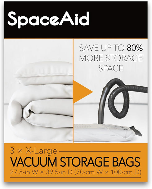 SpaceAid Jumbo Vacuum Storage Bags, 3 Pack Space Saver Sealer Compression Bags for Comforters, Bedding, Clothes