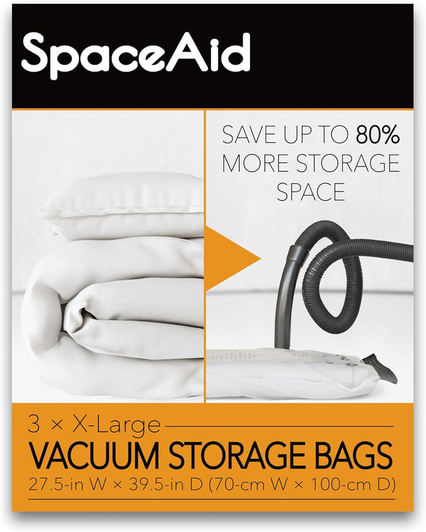 SpaceAid Jumbo Vacuum Storage Bags, 3 Pack Space Saver Sealer Compression Bags for Comforters, Bedding, Clothes