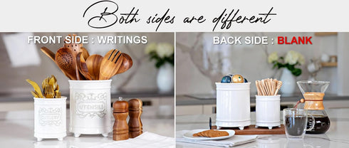 Elegant Ceramic Utensil Holder for Countertop, 7.5"+5.5" Cooking Utensils Organizer Set of 2 (White)