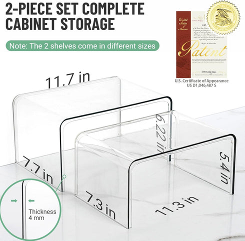 Set 2 Countertop Clear Cabinet Organizer, Shelf Organizer of for Kitchen Pantry Organizers and Storage, Display Cabinet