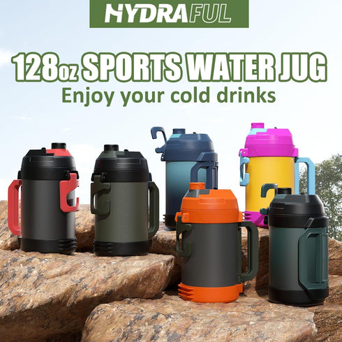 128oz 48 Hydraful Gallon Jug, Large Insulated Stainless Steel Sports Water Jug, Large Triple Wall Vacuum Insulation