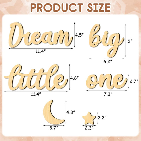 8PCS Xylolfsty Dream Big Little One Wall Decor Baby Room Decor Boho Moon Stars Wooden Sign Decoration Boys Girls