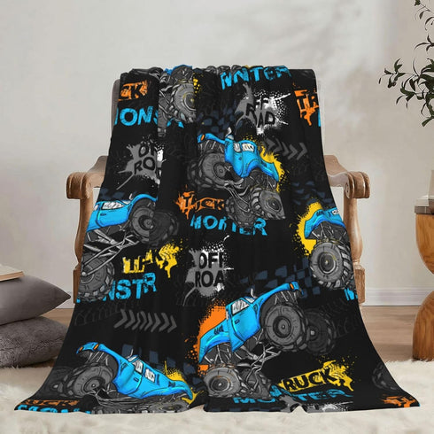 Jbofyee 80x60 Inch Monster Trucks Cars Throw Blankets All Season Ultra Soft Warm Gift for Boys Fleece Blanket for Home