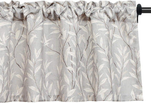 VOGOL Window Short Curtains Valances, 52 x 18, Grey, Rustic Style Leaf Print Small Drapes for Kitchen