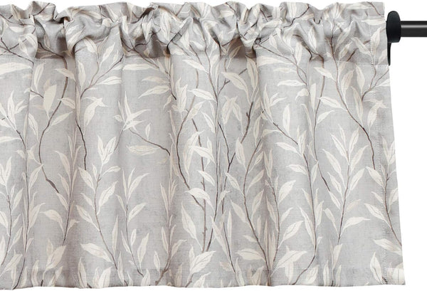 VOGOL Window Short Curtains Valances, 52 x 18, Grey, Rustic Style Leaf Print Small Drapes for Kitchen