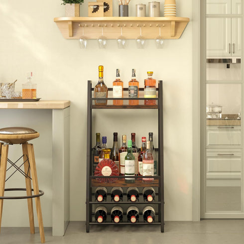 4-Tier LOTEYIKE Trapezoid Wine Rack Freestanding Floor, Stepped Mini Liquor Cabinet Corner Bar Stand Whiskey Liquor