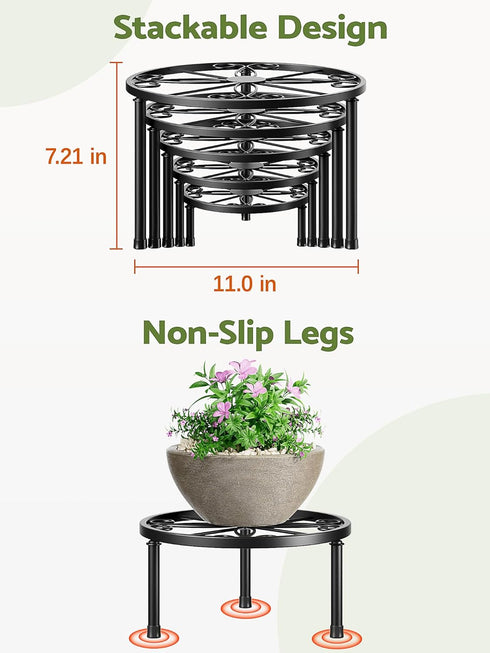 NQW 5 Pack Metal Potted Plant Stands for Indoor Outdoor,Round Planters Flower Pots Stand Holder,Heavy Duty Anti-Rust