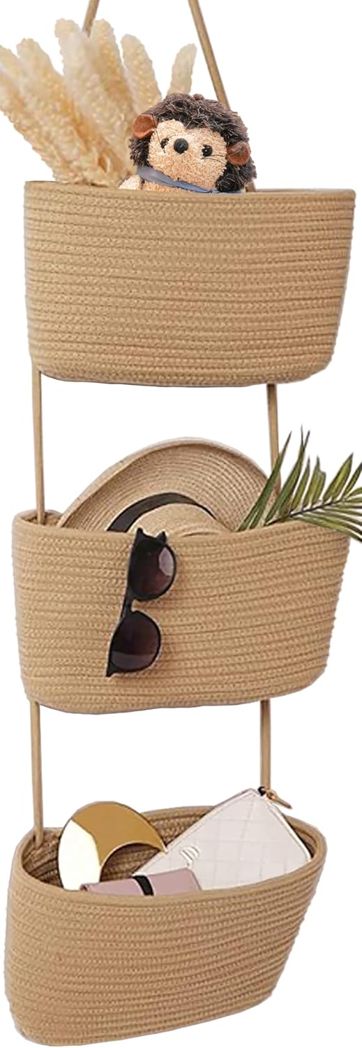 AARAINBOW Wall Hanging Cotton Baskets - Large 3 Tier Decorative Baskets for
