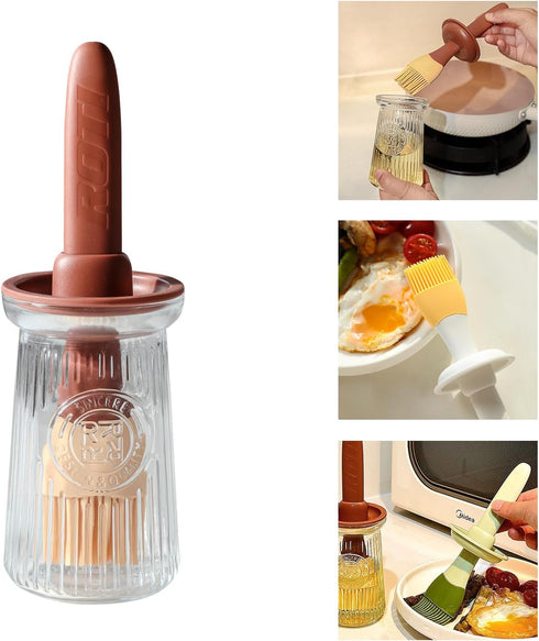 Oil Dispenser with Brush, 3 IN 1 Glass Olive Oil Dispenser Bottle with Silicone Basting Brush for Cooking