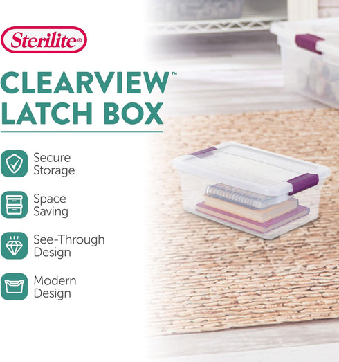 Sterilite 6 Qt ClearView Latch Box, Stackable Storage Bin with Latching Lid, 12-Pack