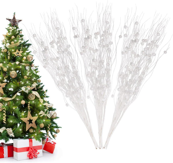 Losris Christmas Artificial Glitter Berry Stem Decorations Decorative Bead Sticks Xmas Picks
