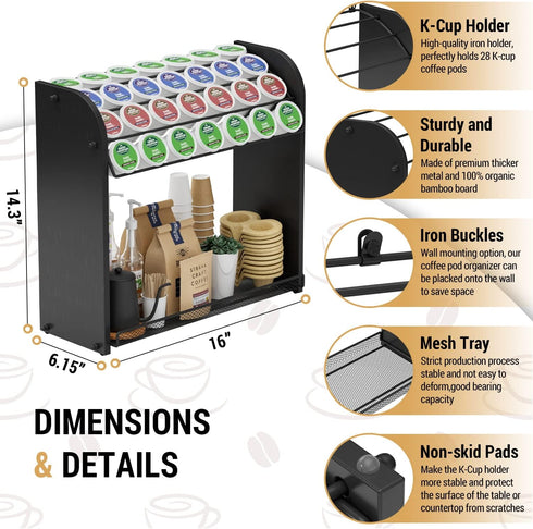 K Cup Coffee Pod Holder, Coffee Pod Organizer for Coffee Bar Accessories, Easy Assembly KCup Coffee Station for