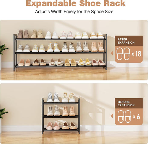 18.5''- 47'' Closet, 3 18 Expandable Shoe Rack - Adjustable Shoe Rack for Tier Long Shoe Shelf Storage for Pairs Shoe