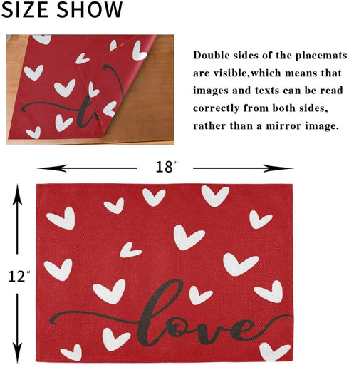Valentine's Day Love Heart Red Buffalo Check Placemats Set of 4, Heat-Resistant Table Mats for Kitchen Dining