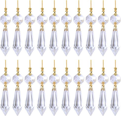 BronaGrand 20 Pieces Replacement Clear Chandelier Icicle Crystal Prisms Octogan Crystal Bead for
