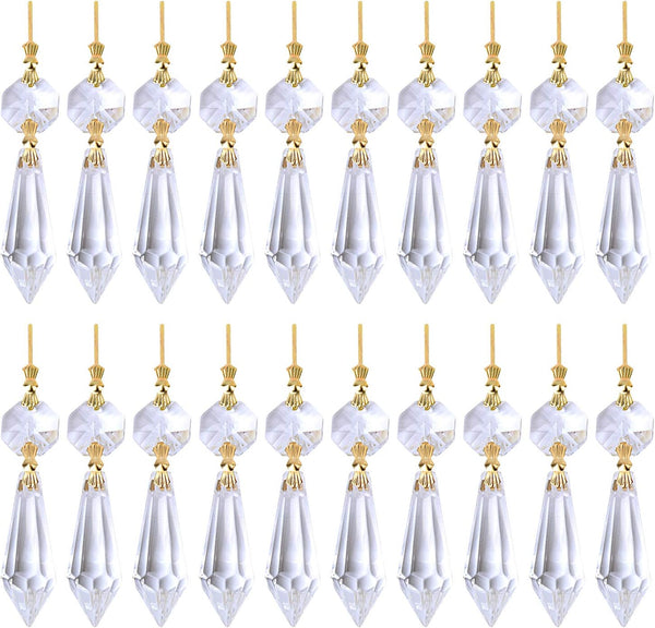 BronaGrand 20 Pieces Replacement Clear Chandelier Icicle Crystal Prisms Octogan Crystal Bead for