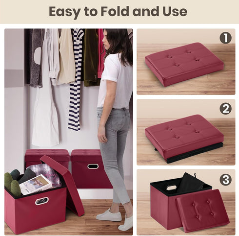 17x13x13in COSYLAND Storage Ottoman Foot Rest - Leather Ottoman Rectangle Foot Stool Folding for Room Dorm Small