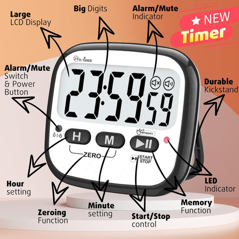Digital Kitchen Timer for Cooking, Countdown Timer for Kids, Classroom, Egg Timer, Stopwatch - Pack of 2