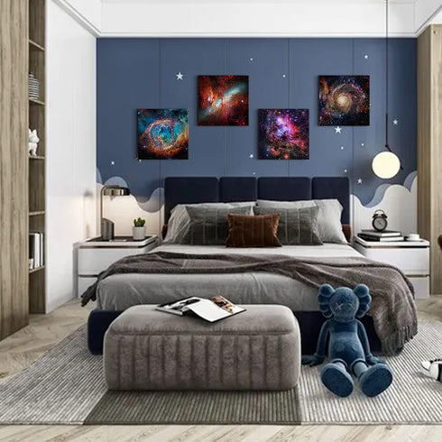 16x16" Space Wall Art Galaxy Futuristic Decor for Teens Room Outer Space Nebula Pictures Boys Bedroom Marvel Room