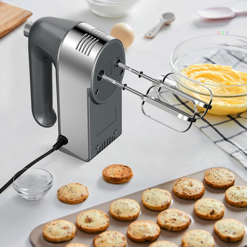 Electric Hand Mixer 450W with Scale Cup Storage Case, Turbo Boost, 5 Speed, Eject Button & 5 Stainless Steel Accessories