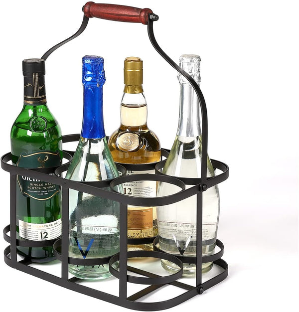 Metal Wine Bottle Carrier 6 Bottle Wine Carrier with Wood Handle Farmhouse
