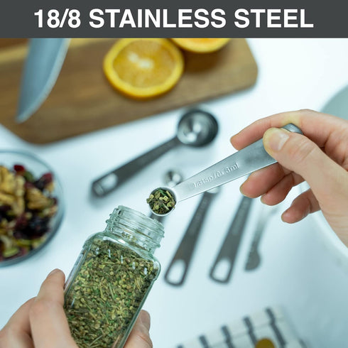BALCI 6 Measuring Spoons Set - Heavy Duty 18/8 Premium Stainless Steel with US and Metric Measurements, Set of 6 +