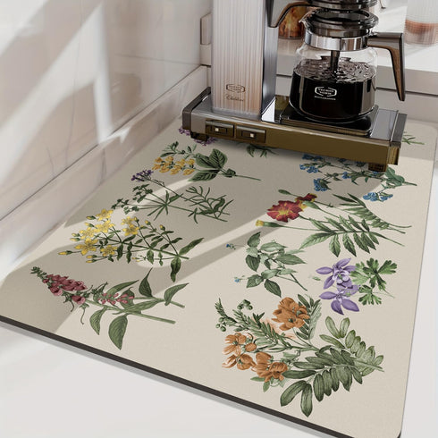 LOKHOM Dish Drying Mat for Kitchen Counter - 18"x24" Absorbent Mat with Vintage Sage Flower Herbs