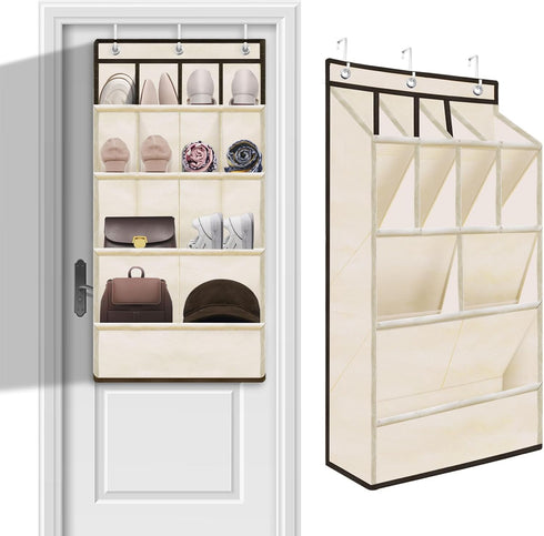 Over the Door Shoe Rack, Short Hanging Organizer with Large Deep Pockets for 14+ Pairs Shoes, Dorm Storage