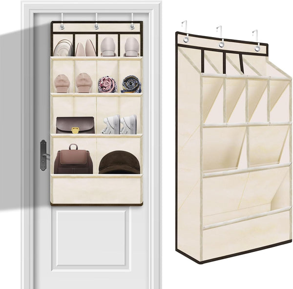 Over the Door Shoe Rack, Short Hanging Organizer with Large Deep Pockets for 14+ Pairs Shoes, Dorm Storage