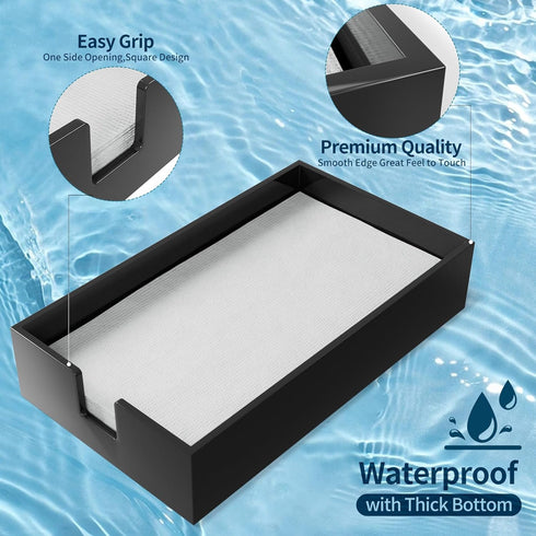 TiHau Acrylic Guest Towel Napkin Holder, Black Bathroom Paper Hand Towels Storage Tray, Disposable Paper Towel Holder