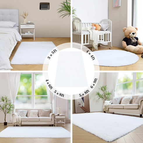 duduta White Fluffy Round Rug - 4x4 ft Shag Fuzzy Plush Circle Throw Rug for Nursery Bedroom Living Room Decor