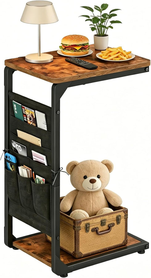 Vovonusy Wood Pedestal Small TV Trays for Eating, C Shaped End Table Storage