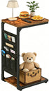 Vovonusy Wood Pedestal Small TV Trays for Eating, C Shaped End Table Storage