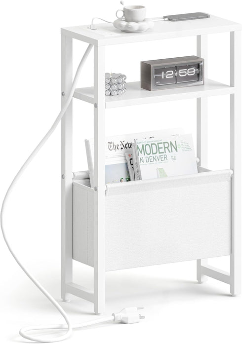 Narrow Side Table with Charging Station Slim End Table Sofa with Magazine