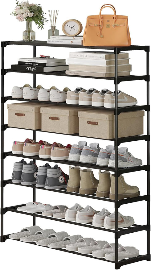 8-Tier 40 Calmootey Shoe Rack, Tall Large Capacity Pairs Shoes Storage Organizer, Stackable Wide Shoe Shelf