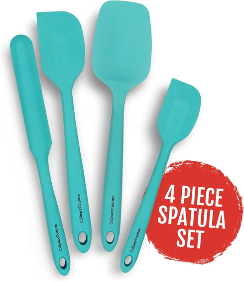 Culinary Couture 4-Piece Aqua Silicone Spatula Set, Heat Resistant up to 608°F, BPA-Free for Nonstick Cookware