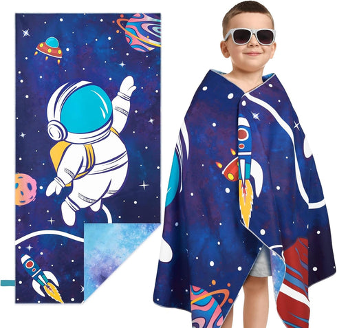 WERNNSAI Space Kids Beach Towel for Boys, 30 x 60 Double-Sided Towel
