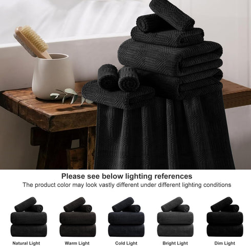 18 Set-6 Sheets,6 Towels,6 Set Pcs Black Woven Family Towels Bath Hand Washcloths Soft Polyester Towels Absorbent
