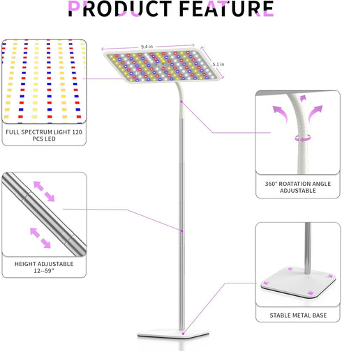18W Plants,12-59 Inches 4H/8H/12H, 4 Dimmable BESTVA Grow Lights for Indoor Plants with Stand, Full Spectrum LED Plant