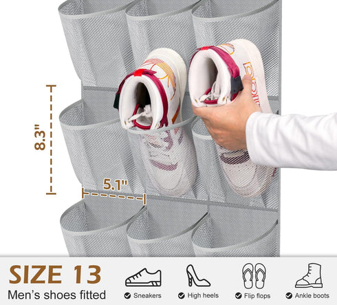 30 Closet MISSLO Large Pockets Dual Sided Hanging Shoe Organizer for with Rotating Hanger Hanging Shoe Shelves, Grey