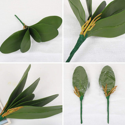 FagusHome 6 PCS Green Artificial Phalaenopsis Orchids Leaves, Faux Orchids Leaf 11 Inches