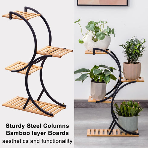 4-Tier Bamboo Plant Stand Rack Multiple Flower Pot Holder Shelf Indoor Outdoor Planter Display Shelving Unit for Patio