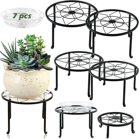 DEELF OUTLET 7-pack Metal Plant Stands Indoor Outdoor Rustproof Iron Potted Plant Holder Heavy-duty