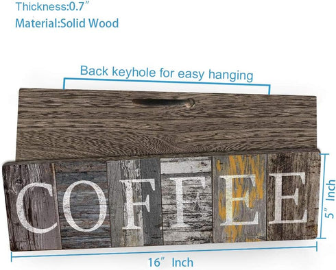 Rustic Farmhouse Kitchen Decor Sign | Printed Wall Hanging Coffee Bar Plaque | 16x5 inches
