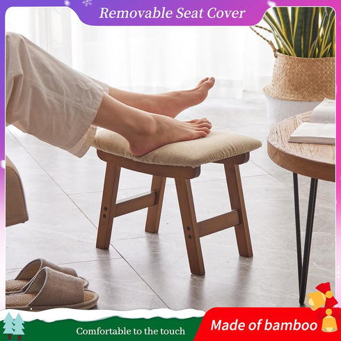 Kitsanery Foot Stool,Ottoman,Bamboo Small Sofa Foot Rest Under Desk,Extra Seating for Living Room, Bedroom