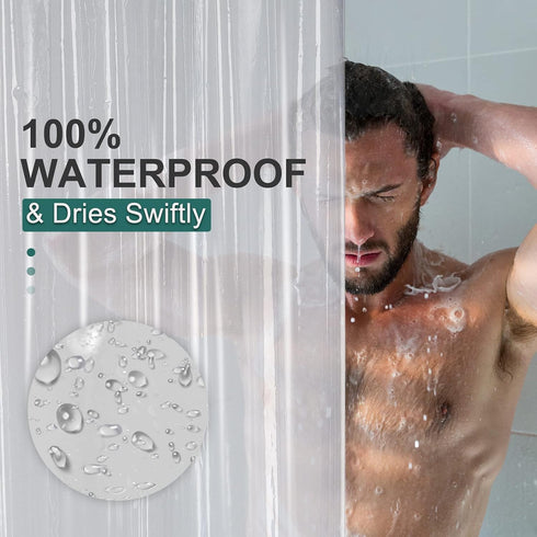 AmazerBath Plastic Shower Curtain Clear Premium PEVA, Heavy Duty 8G, 72x72 Inches with 3 Big Stones