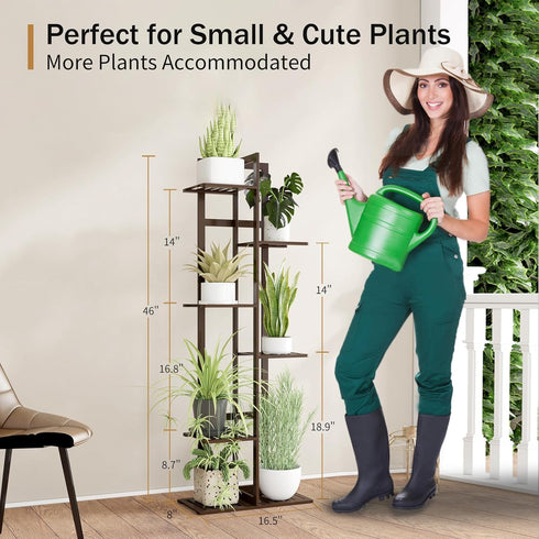 6 46 Inch DolceLuna Plant Stand Indoor Tier, Bamboo Plant Shelf Corner Display Rack, Tall Multiple Planter Pot Holder
