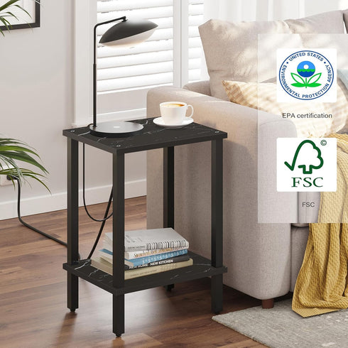 2-Tier TB01BMK034 TUTOTAK End Table, Side Table, Nightstand, Storage Shelf, Sofa Side Table for Small Space, Living